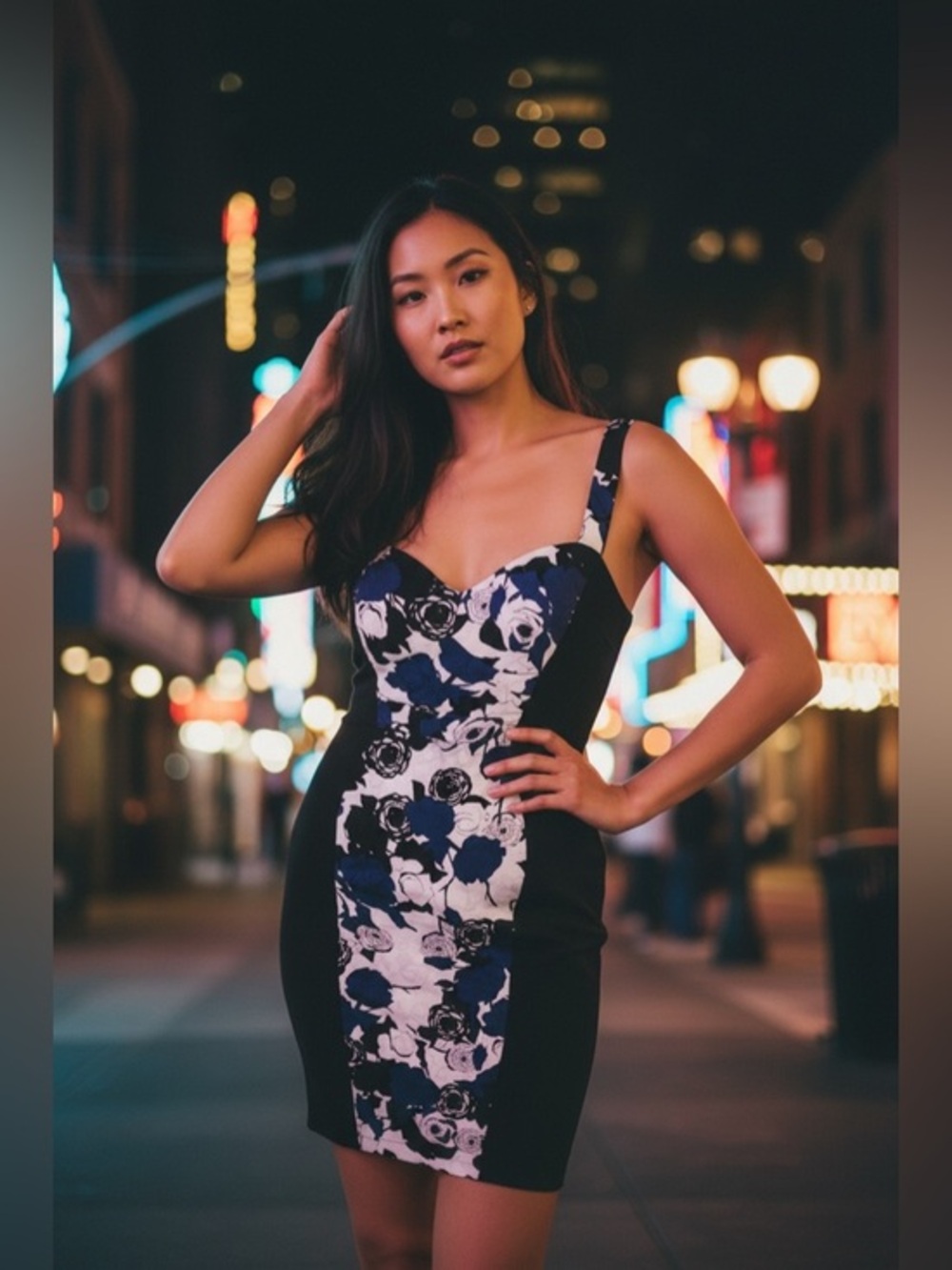 Black Halo Navy and White Floral Panel Mini Dress Coquette Cottage-core Evening